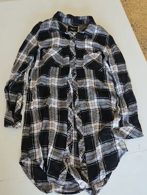Rails Black and White Plaid Button-Down Shirt, Tunic Length